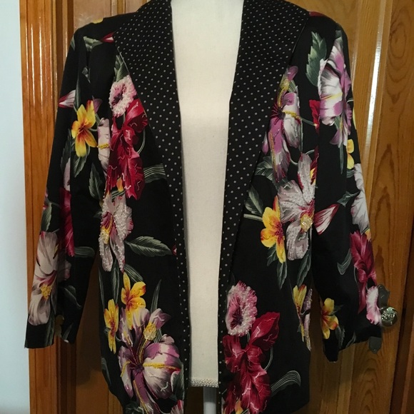 Jackets & Blazers - Floral print lined jacket with sequins  polka dots